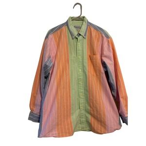 Bridgewater Mens Large MultiColor Pastel Striped Cotton Oxford Button Down Shirt